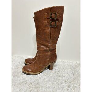 Frye Mildred Eng Pull tall heeled boots double buckles women's 6 Boho